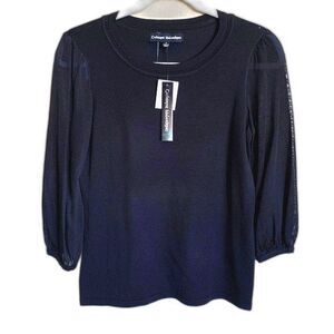 Catherine Malandrino black top women sheer long sleeve blouse size S